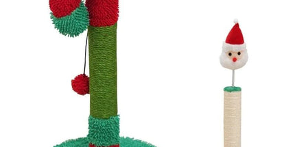 Christmas Candy Cane Cat Scratching Post - Durable Sisal, Plush Covered, Interactive Hanging Toy, Festive Red & Green, All-in-One Indoor Play Station for Feline Fun (33*55CM)