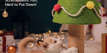 Christmas Tree Cat Scratching Post with Natural Sisal Rope, Durable Large Cat Scratcher with Plush Faux-Grass Base, Pom-Pom Decor, Festive Indoor Play Center for Kittens and Adult Cats to Sharpen Claws, Stretch, and Protect Furniture (24.4*13.8in)