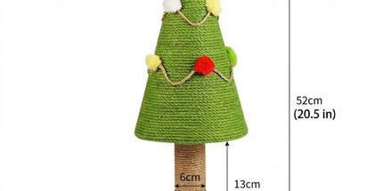 Christmas Tree Cat Scratching Post with Natural Sisal Rope, Durable Large Cat Scratcher with Plush Faux-Grass Base, Pom-Pom Decor, Festive Indoor Play Center for Kittens and Adult Cats to Sharpen Claws, Stretch, and Protect Furniture (24.4*13.8in)