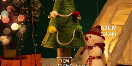 Christmas Tree Cat Scratching Post with Natural Sisal Rope, Durable Large Cat Scratcher with Plush Faux-Grass Base, Pom-Pom Decor, Festive Indoor Play Center for Kittens and Adult Cats to Sharpen Claws, Stretch, and Protect Furniture (20.5*11.8in)