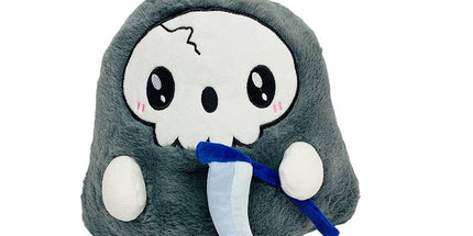 USB-Powered Plush Heating Pad with Cute Grim Reaper Design – Portable Warmth for Home, Office, Car, and Halloween-Themed Gifting (Grey)
