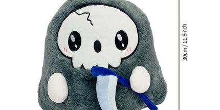 USB-Powered Plush Heating Pad with Cute Grim Reaper Design – Portable Warmth for Home, Office, Car, and Halloween-Themed Gifting (Grey)