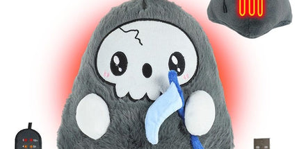 USB-Powered Plush Heating Pad with Cute Grim Reaper Design – Portable Warmth for Home, Office, Car, and Halloween-Themed Gifting (Grey)