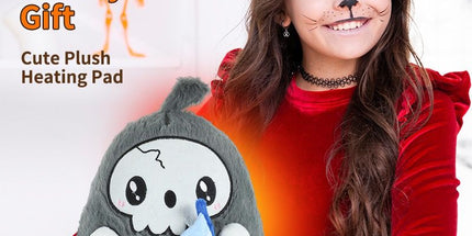 USB-Powered Plush Heating Pad with Cute Grim Reaper Design – Portable Warmth for Home, Office, Car, and Halloween-Themed Gifting (Grey)