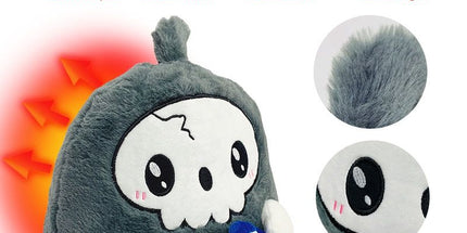 USB-Powered Plush Heating Pad with Cute Grim Reaper Design – Portable Warmth for Home, Office, Car, and Halloween-Themed Gifting (Grey)