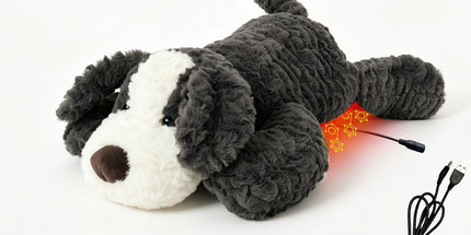 USB Heated Plush Dog Pillow – Soft Warm Stuffed Animal for Cozy Snuggling, Body Warmth & Relaxation at Home (Dark Grey Border Collie)