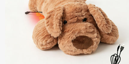 USB Heated Plush Dog Pillow – Soft Warm Stuffed Animal for Cozy Snuggling, Body Warmth & Relaxation at Home (Light Grey Schnauzer)