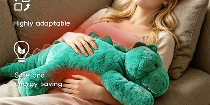 USB-Powered Dinosaur Plush Heating Pillow – Soft, Cuddly, and Warm for Cozy Lounging at Home, Office, or Car – Perfect for Belly, Back, or Lap Warmth (Green)