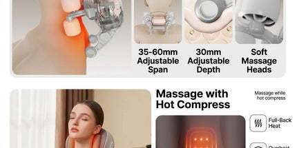 Wireless Neck and Shoulder Kneading Massage Pillow with Ergonomic Contour Design for Home Office and Full Body Relaxation (Taupe) Tyack eCommerce Solutions
