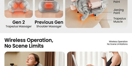 Wireless Neck and Shoulder Kneading Massage Pillow with Ergonomic Contour Design for Home Office and Full Body Relaxation (Taupe) Tyack eCommerce Solutions