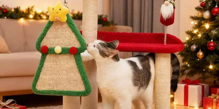 Festive Christmas Cat Tree with Multi-Level Scratching Posts, Cozy Top Perch, and Dangling Toys – A Holiday-Themed Play Center That Brings Seasonal Cheer While Satisfying Your Cat's Natural Instincts to Climb, Scratch, and Lounge (50*40*75CM)