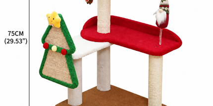 Festive Christmas Cat Tree with Multi-Level Scratching Posts, Cozy Top Perch, and Dangling Toys – A Holiday-Themed Play Center That Brings Seasonal Cheer While Satisfying Your Cat's Natural Instincts to Climb, Scratch, and Lounge (50*40*75CM)