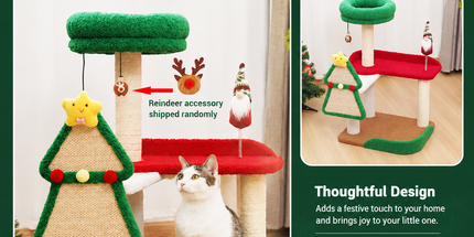 Festive Christmas Cat Tree with Multi-Level Scratching Posts, Cozy Top Perch, and Dangling Toys – A Holiday-Themed Play Center That Brings Seasonal Cheer While Satisfying Your Cat's Natural Instincts to Climb, Scratch, and Lounge (50*40*75CM)