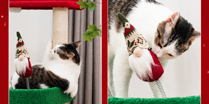 Festive Christmas Cat Tree with Multi-Level Scratching Posts, Cozy Top Perch, and Dangling Toys – A Holiday-Themed Play Center That Brings Seasonal Cheer While Satisfying Your Cat's Natural Instincts to Climb, Scratch, and Lounge (50*40*75CM)