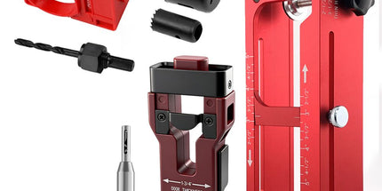 10-Piece Door Hinge and Lock Installation Kit with Adjustable Router Template, Hole Saw, Drill Bits and Driver Bits for Woodworking, Home Improvement and Interior Door Fitting Projects (Red) Tyack eCommerce Solutions
