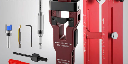 10-Piece Door Hinge and Lock Installation Kit with Adjustable Router Template, Hole Saw, Drill Bits and Driver Bits for Woodworking, Home Improvement and Interior Door Fitting Projects (Red) Tyack eCommerce Solutions