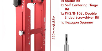 10-Piece Door Hinge and Lock Installation Kit with Adjustable Router Template, Hole Saw, Drill Bits and Driver Bits for Woodworking, Home Improvement and Interior Door Fitting Projects (Red) Tyack eCommerce Solutions