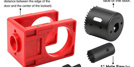10-Piece Door Hinge and Lock Installation Kit with Adjustable Router Template, Hole Saw, Drill Bits and Driver Bits for Woodworking, Home Improvement and Interior Door Fitting Projects (Red) Tyack eCommerce Solutions