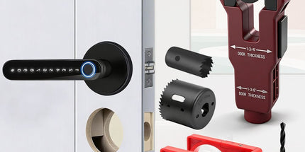 10-Piece Door Hinge and Lock Installation Kit with Adjustable Router Template, Hole Saw, Drill Bits and Driver Bits for Woodworking, Home Improvement and Interior Door Fitting Projects (Red) Tyack eCommerce Solutions