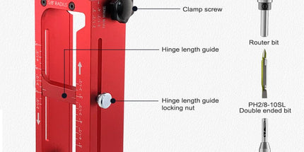10-Piece Door Hinge and Lock Installation Kit with Adjustable Router Template, Hole Saw, Drill Bits and Driver Bits for Woodworking, Home Improvement and Interior Door Fitting Projects (Red) Tyack eCommerce Solutions