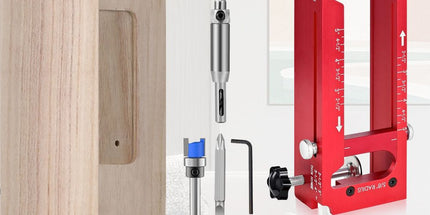 10-Piece Door Hinge and Lock Installation Kit with Adjustable Router Template, Hole Saw, Drill Bits and Driver Bits for Woodworking, Home Improvement and Interior Door Fitting Projects (Red) Tyack eCommerce Solutions