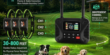 Wireless Dog Fence & Training System with 2.4GHz Remote Control, Adjustable Static Stimulation, Vibration and Beep Modes for 3 Pets, Waterproof Collar Receiver for Outdoor Yard Containment and Obedience Training (Black) Tyack eCommerce Solutions