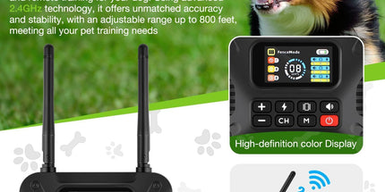 Wireless Dog Fence & Training System with 2.4GHz Remote Control, Adjustable Static Stimulation, Vibration and Beep Modes for 3 Pets, Waterproof Collar Receiver for Outdoor Yard Containment and Obedience Training (Black) Tyack eCommerce Solutions