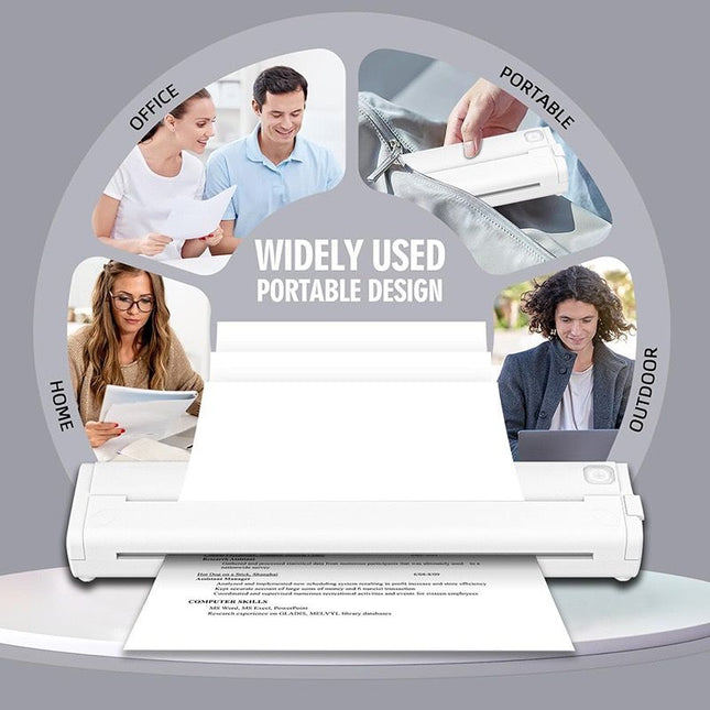 Portable A4 Thermal Printer with Bluetooth Wireless Connectivity, Inkless Printing for Home, Office, and Tattoo Transfer Use on Paper and Various Media (Black)