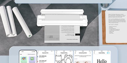 Portable A4 Thermal Printer with Bluetooth Wireless Connectivity, Inkless Printing for Home, Office, and Tattoo Transfer Use on Paper and Various Media (White)