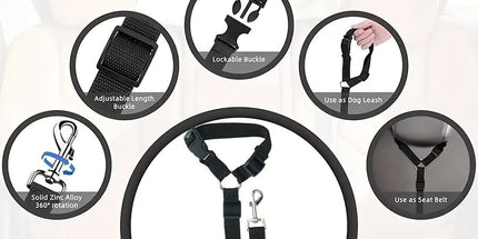 Dog Seat Belt for Car, Pet Car Safety Restraint with Adjustable Straps and Zinc Alloy Hook, Perfect for Securing Your Dog in Vehicle, Ideal Car Safety Strap for Small to Large Dogs, Great Christmas Gift for Pet Lovers (Black)