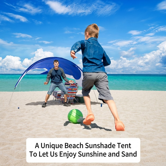 Whale-Shaped Beach Wind Shelter – Ultra-Light 1 kg Portable Sun Shade Tent, Spacious for 2-3 People, Quick Setup Open Design for Seaside Relaxation and Family Outings (Green)