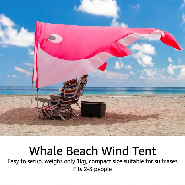 Whale-Shaped Beach Wind Shelter – Ultra-Light 1 kg Portable Sun Shade Tent, Spacious for 2-3 People, Quick Setup Open Design for Seaside Relaxation and Family Outings (Green)