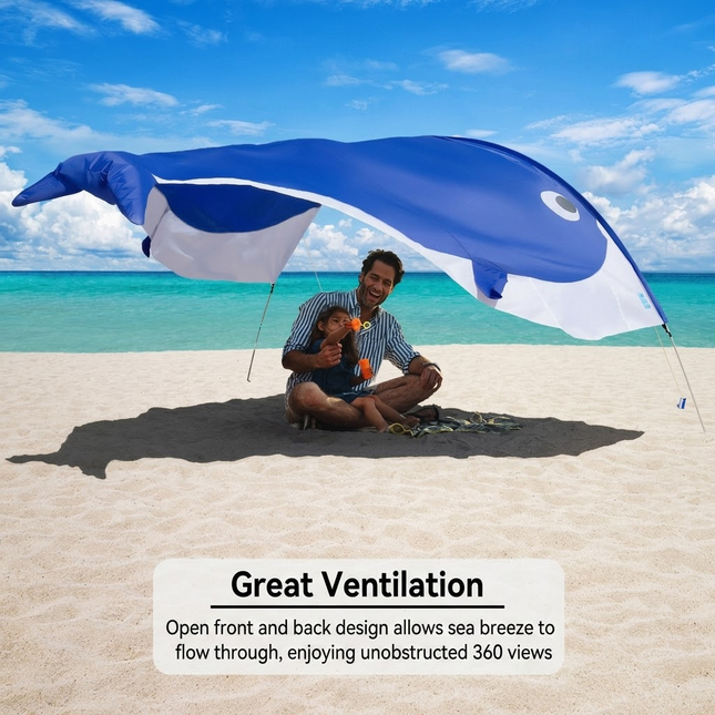 Whale-Shaped Beach Wind Shelter – Ultra-Light 1 kg Portable Sun Shade Tent, Spacious for 2-3 People, Quick Setup Open Design for Seaside Relaxation and Family Outings (Pink)