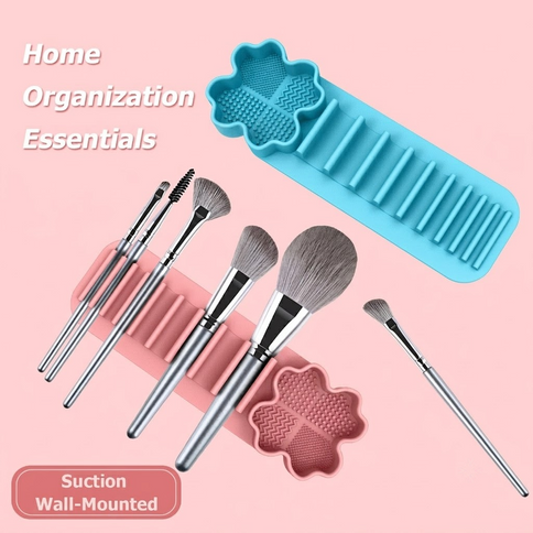 Multi-Functional Silicone Makeup Brush Holder and Cleaning Pad That Sticks to Mirrors, Tiles, and Smooth Surfaces for Quick Washing, Organized Storage, and No-Mess Drip-Drying Beauty Tools (Black)