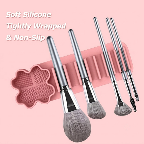Multi-Functional Silicone Makeup Brush Holder and Cleaning Pad That Sticks to Mirrors, Tiles, and Smooth Surfaces for Quick Washing, Organized Storage, and No-Mess Drip-Drying Beauty Tools (Black)