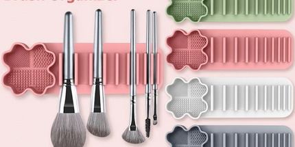 Multi-Functional Silicone Makeup Brush Holder and Cleaning Pad That Sticks to Mirrors, Tiles, and Smooth Surfaces for Quick Washing, Organized Storage, and No-Mess Drip-Drying Beauty Tools (Grey)