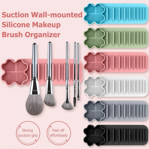 Multi-Functional Silicone Makeup Brush Holder and Cleaning Pad That Sticks to Mirrors, Tiles, and Smooth Surfaces for Quick Washing, Organized Storage, and No-Mess Drip-Drying Beauty Tools (Grey)
