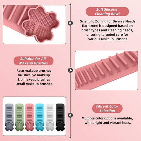 Multi-Functional Silicone Makeup Brush Holder and Cleaning Pad That Sticks to Mirrors, Tiles, and Smooth Surfaces for Quick Washing, Organized Storage, and No-Mess Drip-Drying Beauty Tools (Grey)
