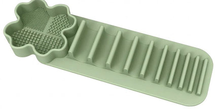 Multi-Functional Silicone Makeup Brush Holder and Cleaning Pad That Sticks to Mirrors, Tiles, and Smooth Surfaces for Quick Washing, Organized Storage, and No-Mess Drip-Drying Beauty Tools (Grey)