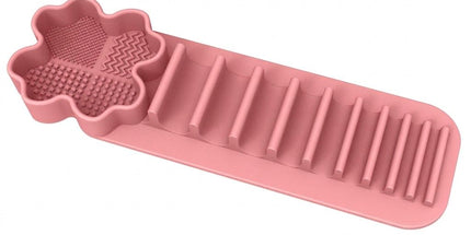 Multi-Functional Silicone Makeup Brush Holder and Cleaning Pad That Sticks to Mirrors, Tiles, and Smooth Surfaces for Quick Washing, Organized Storage, and No-Mess Drip-Drying Beauty Tools (Grey)
