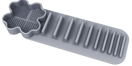 Multi-Functional Silicone Makeup Brush Holder and Cleaning Pad That Sticks to Mirrors, Tiles, and Smooth Surfaces for Quick Washing, Organized Storage, and No-Mess Drip-Drying Beauty Tools (White)