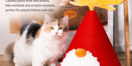 Delight Your Feline Friend with a Christmas Tree Cat Scratching Post – A Festive Conical Sisal Playground Complete with Plush Antlers, Whiskers, and a Sturdy Round Base, Perfect for Holiday Scratching, Climbing, and Home Decoration. (Red)
