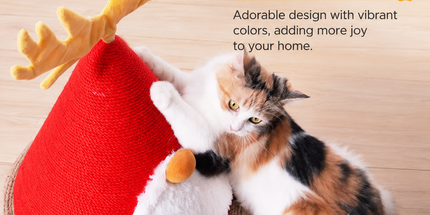 Delight Your Feline Friend with a Christmas Tree Cat Scratching Post – A Festive Conical Sisal Playground Complete with Plush Antlers, Whiskers, and a Sturdy Round Base, Perfect for Holiday Scratching, Climbing, and Home Decoration. (Red)
