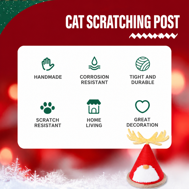 Delight Your Feline Friend with a Christmas Tree Cat Scratching Post – A Festive Conical Sisal Playground Complete with Plush Antlers, Whiskers, and a Sturdy Round Base, Perfect for Holiday Scratching, Climbing, and Home Decoration. (Red)