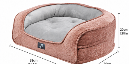 Plush Orthopedic Pet Sofa Bed with Bolstered Edges – Ultra-Soft Sponge Filled Luxury Dog and Cat Couch, Waterproof Inner Liner & Removable Washable Cover for Medium-Sized Pets Up to 35kg (Pink)