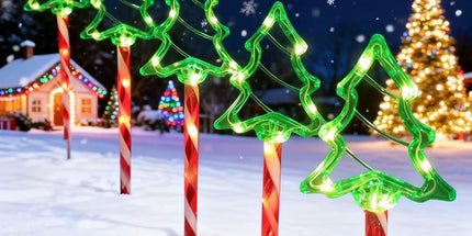 Solar-Powered Christmas Tree Stake Lights with Red-White Spiral Poles, Emitting a Warm White Glow - Perfect Outdoor Decoration for Garden, Lawn, Yard, Pathway, Snowy Landscape During the Holiday Season (Transparent, 3PCS)