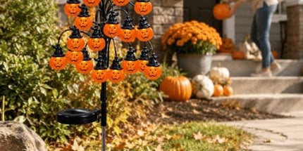 Bring Eerie Charm to Your Outdoor Space with Solar-Powered Halloween Stake Lights – Pumpkin, Skull, Spider & Pirate Motifs, 20 LED, Auto On/Off, Perfect for Garden Paths (Big-Eye Pumpkin, 3PCS)