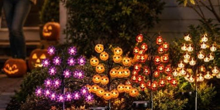 Bring Eerie Charm to Your Outdoor Space with Solar-Powered Halloween Stake Lights – Pumpkin, Skull, Spider & Pirate Motifs, 20 LED, Auto On/Off, Perfect for Garden Paths (Big-Eye Pumpkin, 3PCS)