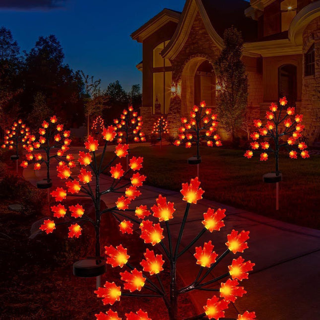 Transform Your Outdoor Space with Solar Maple Leaf Stake Lights – Charming Warm Pathway Decor with 20 LEDs Per Leaf, Auto On/Off, and IP65 Weatherproof Design for Gardens, Patios, and Camping Nights (3PCS, Large Maple Leaf)