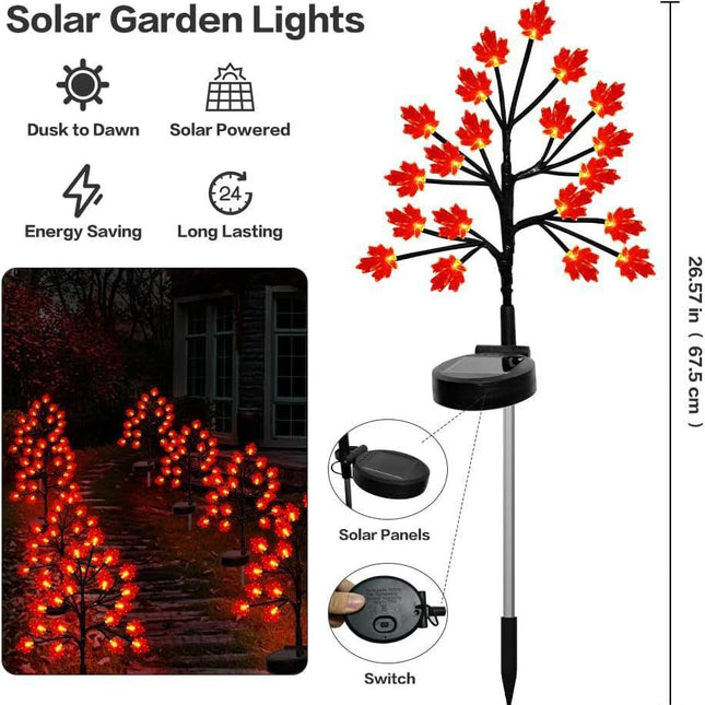 Transform Your Outdoor Space with Solar Maple Leaf Stake Lights – Charming Warm Pathway Decor with 20 LEDs Per Leaf, Auto On/Off, and IP65 Weatherproof Design for Gardens, Patios, and Camping Nights (3PCS, Large Maple Leaf)
